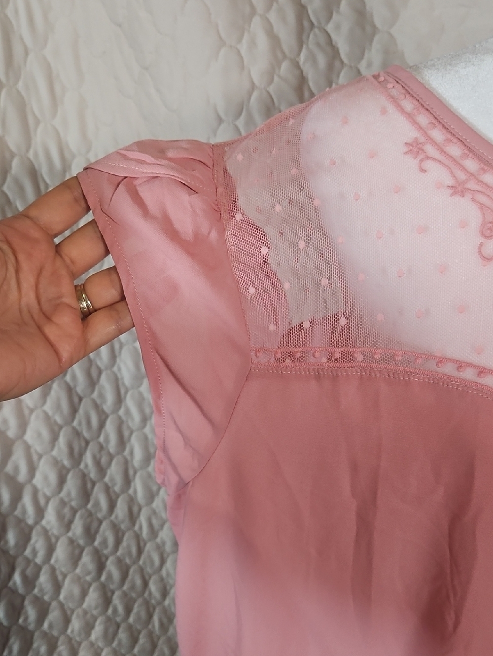 Absolute Angel New York Pink Lace Swiss Dot Detail Blouse - Picture 3 of 9